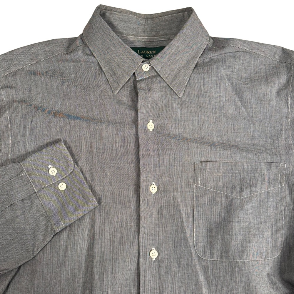 Lauren Ralph Lauren Gray Microcheck Dress Shirt Mens 15 1/2 32/33 Cotton Preppy